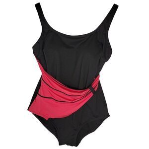 Gabar‎ One Piece Swimsuit Womens 12 Black Barbie Hot Pink Rouched Slimming
